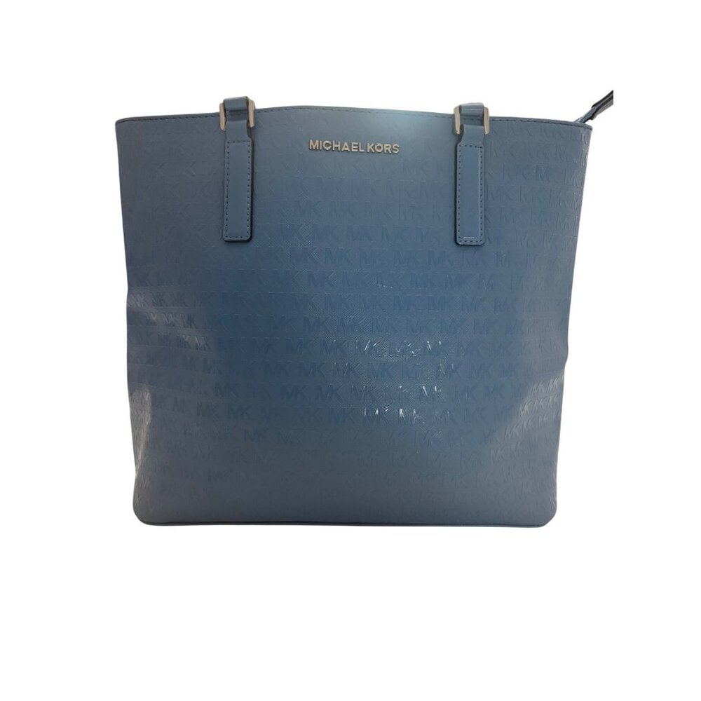 Michael Kors Blue Monogram Logo Tote Bag With Shoulder Straps